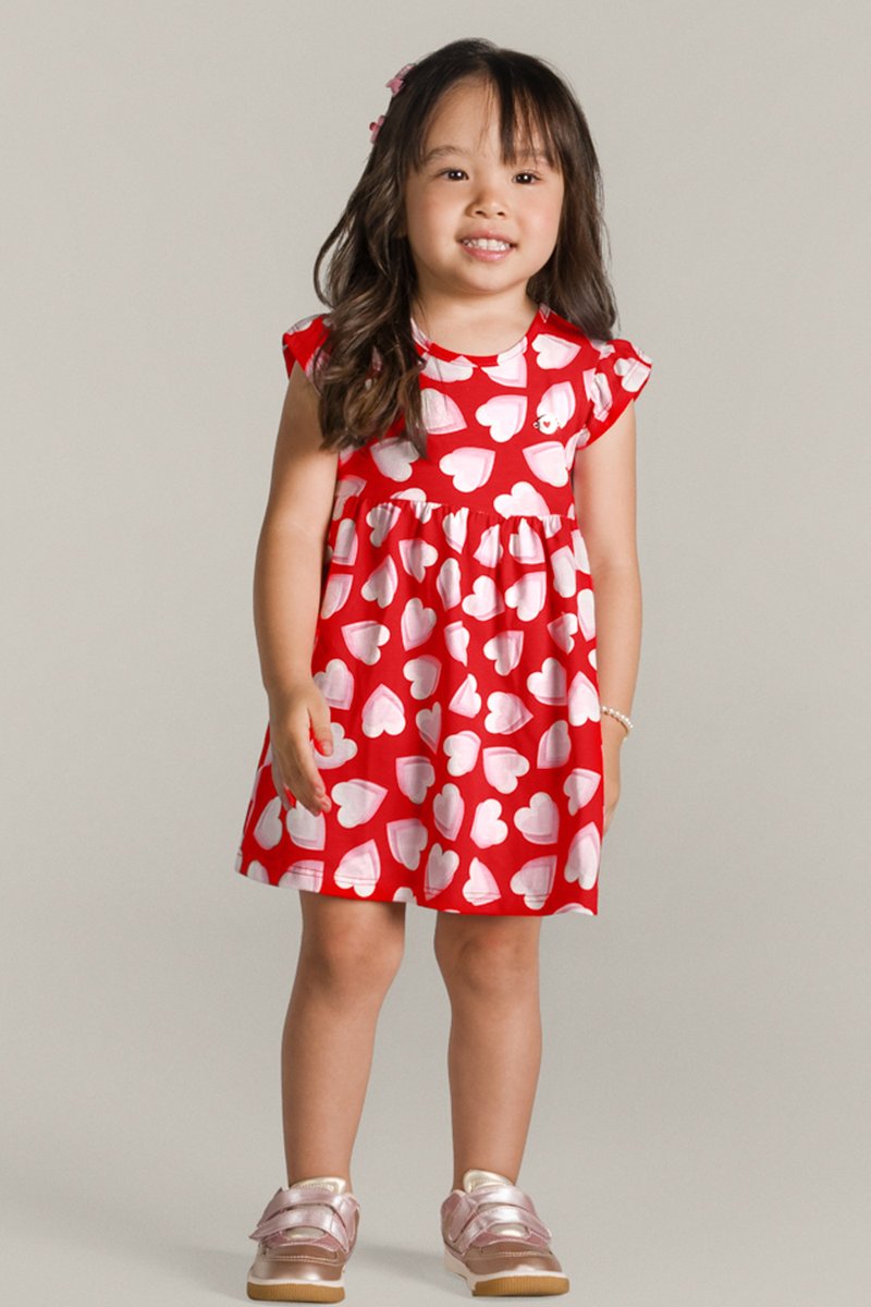 Vestido Brandili Infantil Corações - Tamanho 1