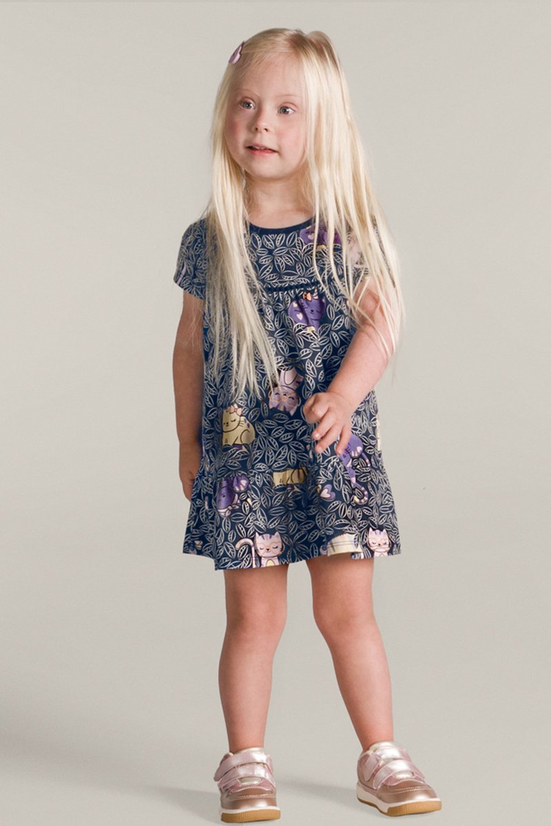 Vestido Brandili Infantil Cotton Gatinhos - Tamanho 1