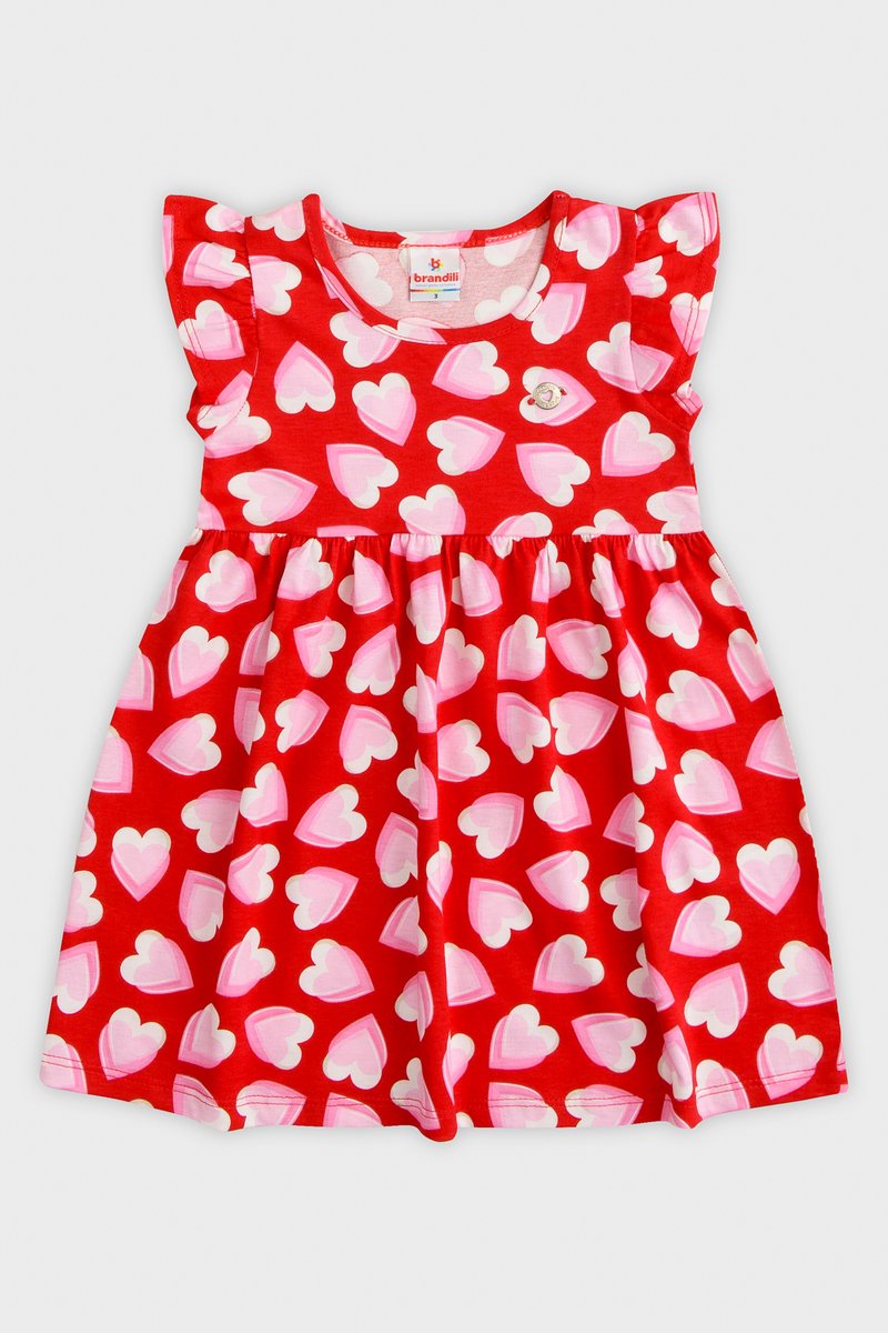 Vestido Brandili Infantil Corações - Tamanho 1