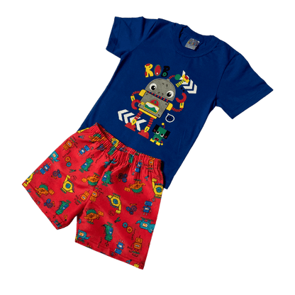 Conjunto Verão Robot Camiseta Manga Curta e Shorts Tactel - Tamanho 1 ao 3