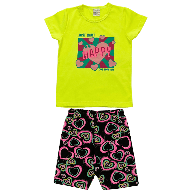 Conjunto To Be Happy Neon - Cato Lele - Tamanho 4 ao 8