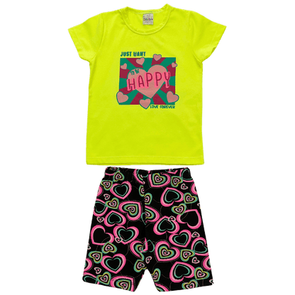 Conjunto To Be Happy Neon - Cato Lele - Tamanho 4 ao 8