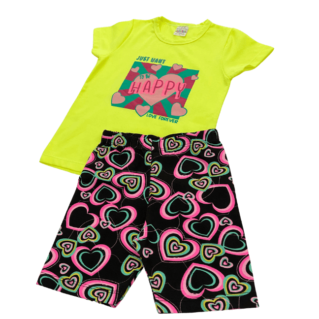 Conjunto To Be Happy Neon - Cato Lele - Tamanho 4 ao 8