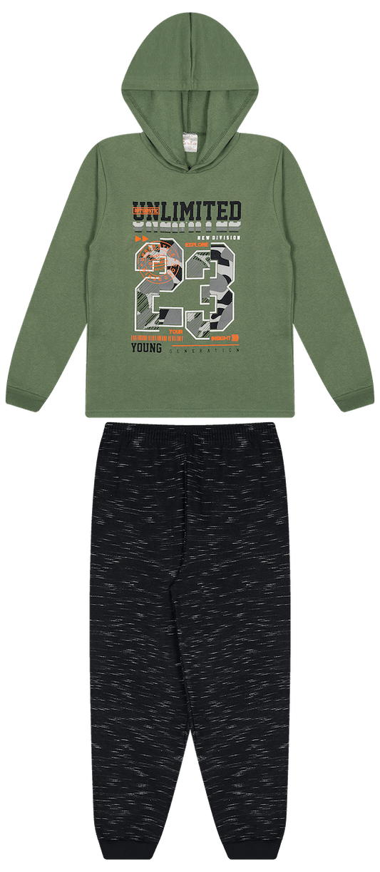 Conjunto 2 peças Masculino  Meia Estação - Blusa Com Capuz e Calça Moletom Peluciada! Veste do 10 ao 14