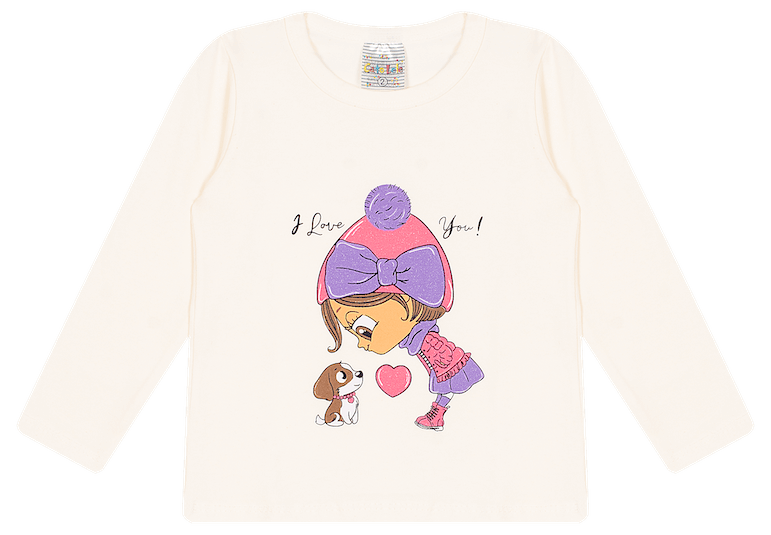 Blusa Manga Longa Feminina Cotton - I Love You - Eu Amo Você! Veste as pequenas do 1 ao 3