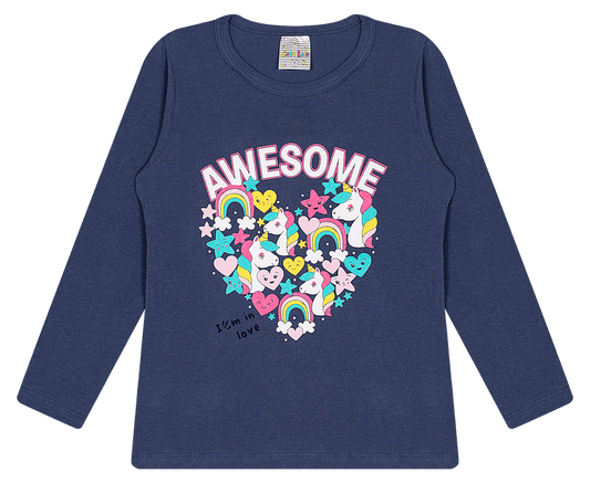 Blusa Manga Longa Feminina Cotton - Awesome In Love - Incrível! Veste as pequenas do 4 ao 14