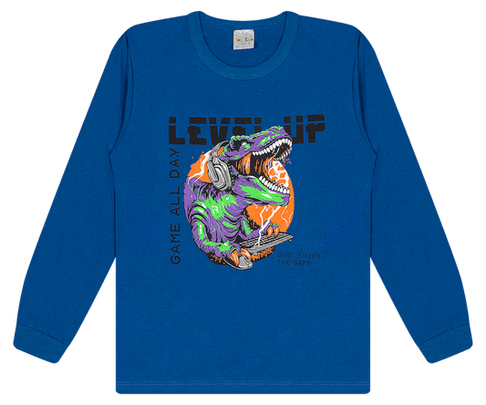 Camiseta Manga Longa Masculina - Dino Level Up! Veste do 4 ao 14