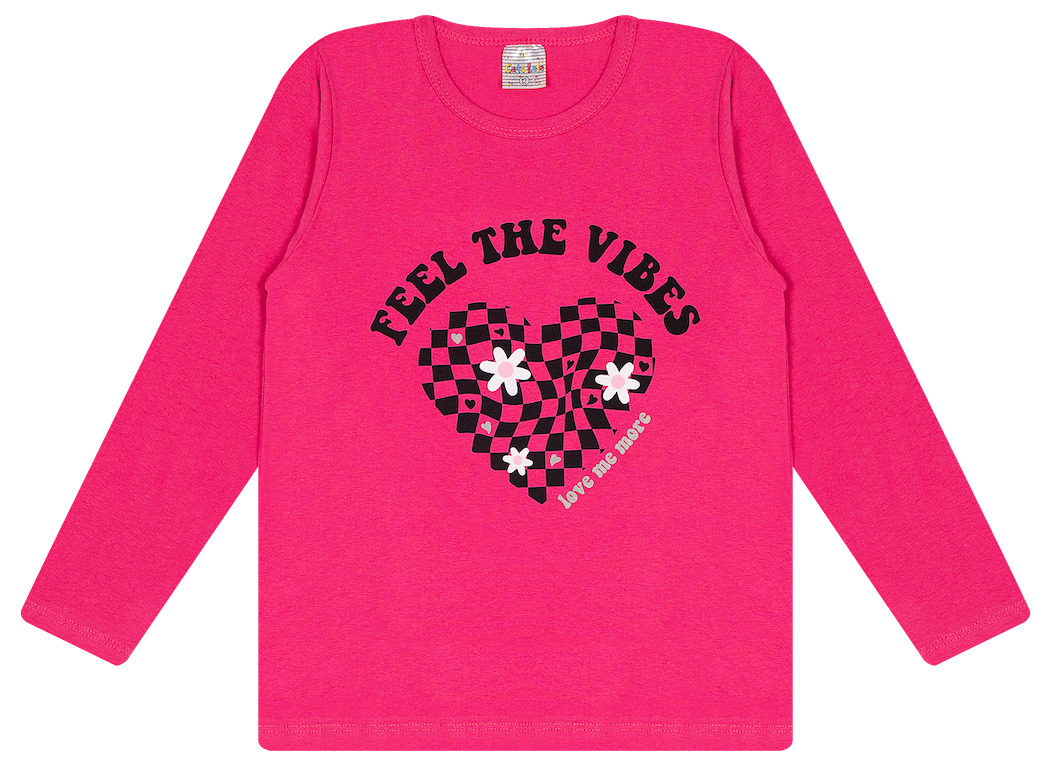 Blusa Manga Longa Feminina Cotton - Feel the vibes - Sinta a vibe! Veste as mocinhas do 4 ao 14