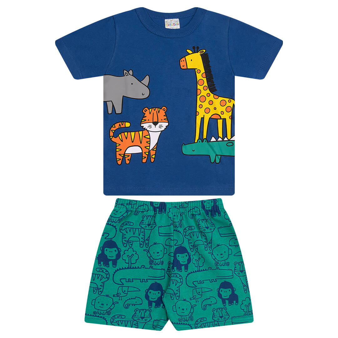 Conjunto Verão Masculino 2 peças Camiseta + Shorts Moletinho - do 1 ao 3