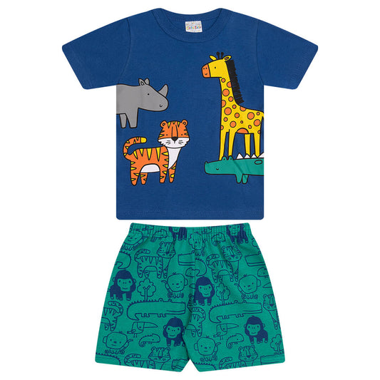 Conjunto Verão Masculino 2 peças Camiseta + Shorts Moletinho - do 1 ao 3