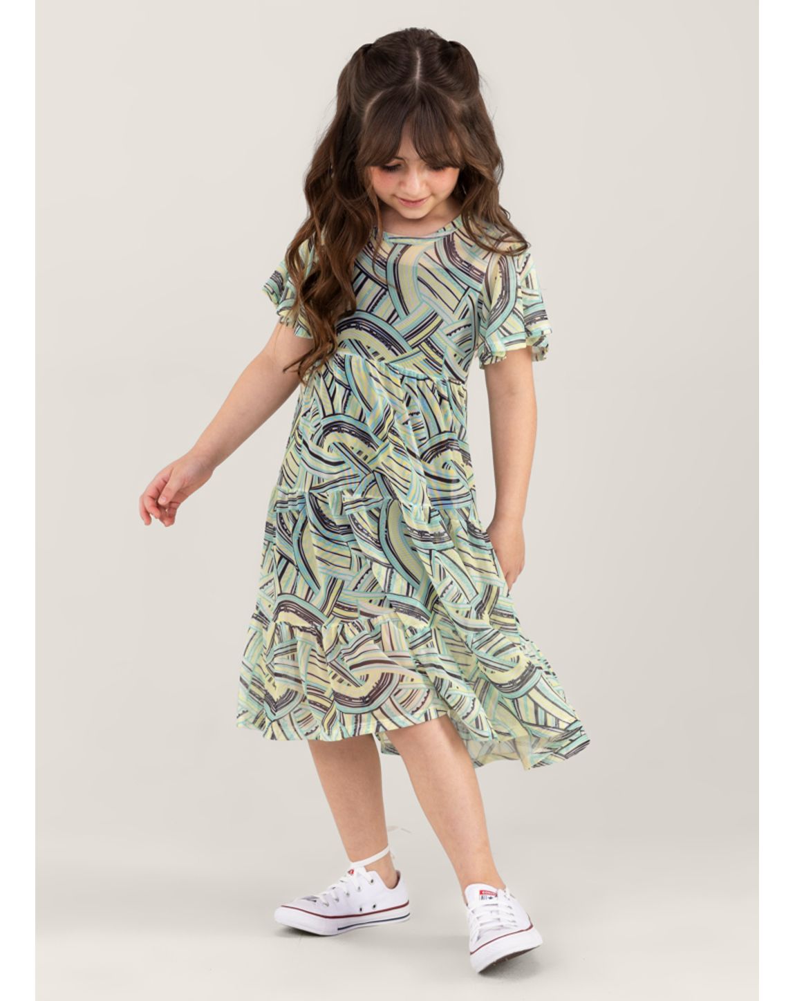 Vestido Infantil Brandili Tule Estampado - Tamanho 4