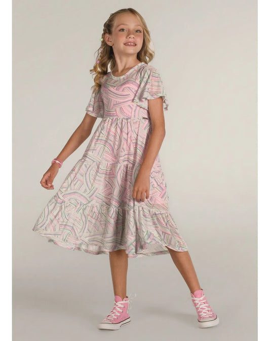 Vestido Infantil Brandili Tule Estampado - Tamanho 4