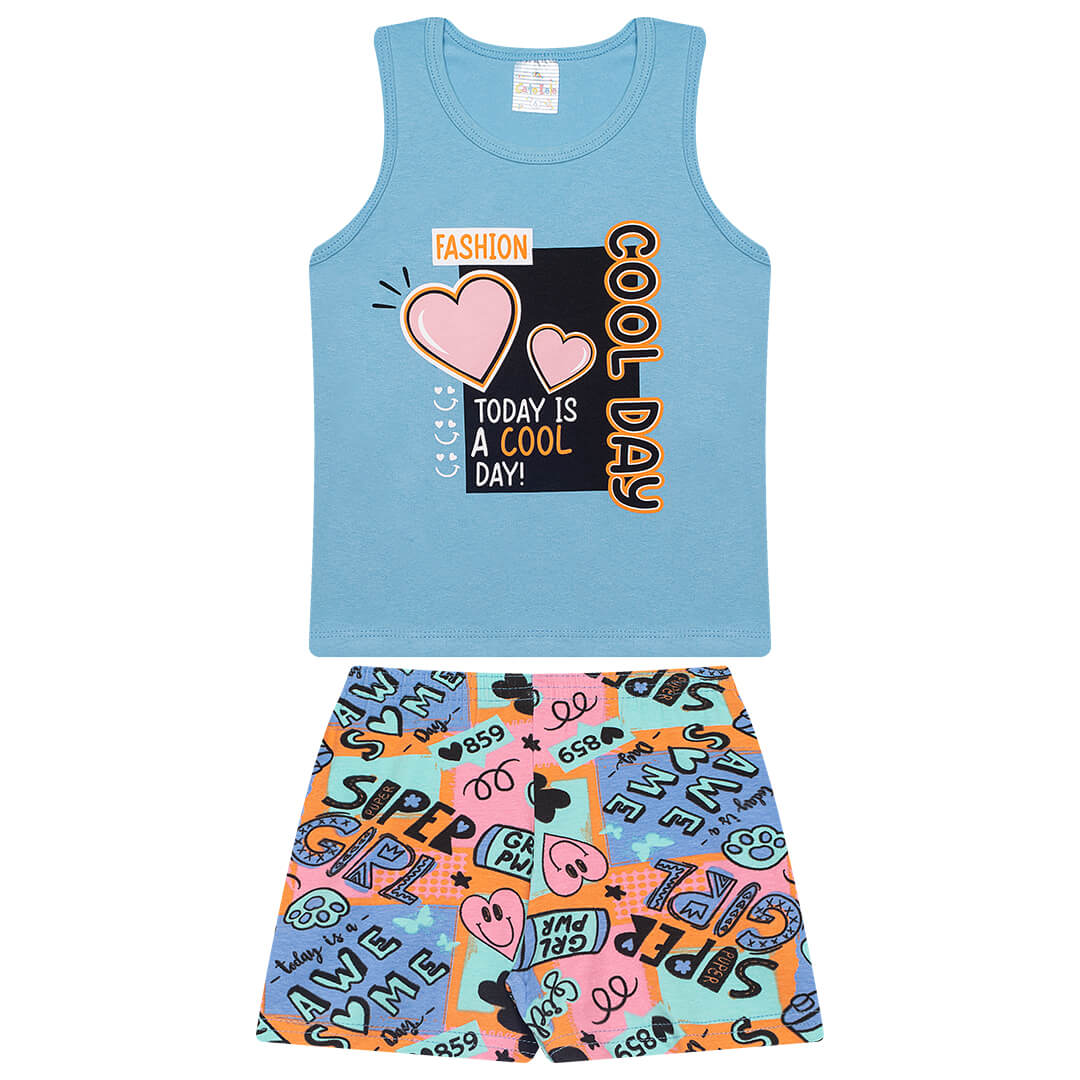 Conjunto Verão Feminino 2 Peças Regata + Bermuda em Cotton - do 4 ao 8