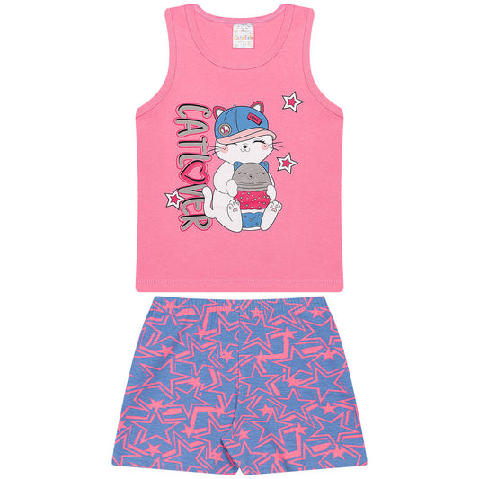 Conjunto Verão Feminino 2 Peças Regata + Bermuda em Cotton - do 4 ao 8