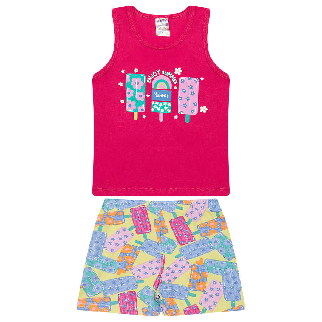 Conjunto Verão Feminino 2 Peças Regata + Bermuda em Cotton - do 4 ao 8