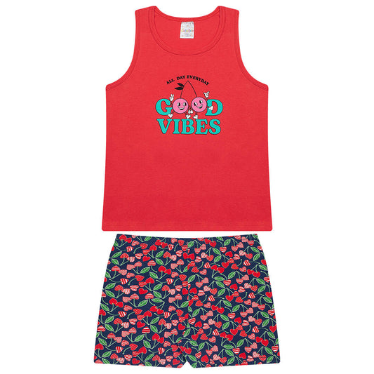 Conjunto Verão Feminino 2 Peças Regata + Bermuda em Cotton - do 10 ao 14