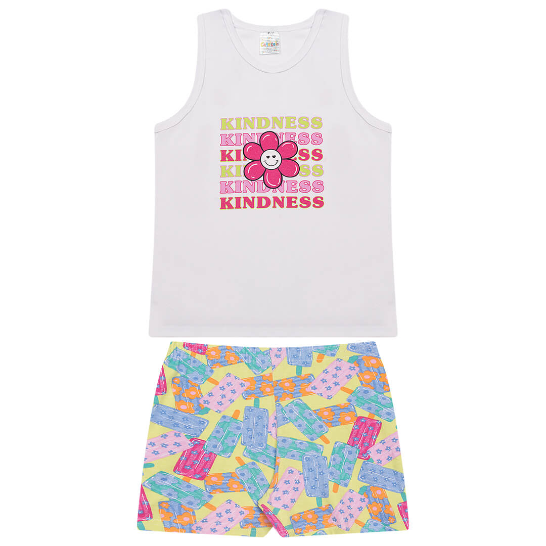 Conjunto Verão Feminino 2 Peças Regata + Bermuda em Cotton - do 10 ao 14