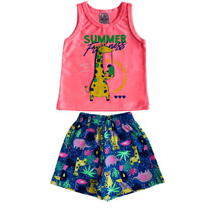 Conjunto Menina Verão Girafa Neon - Tamanho 1 ao 3