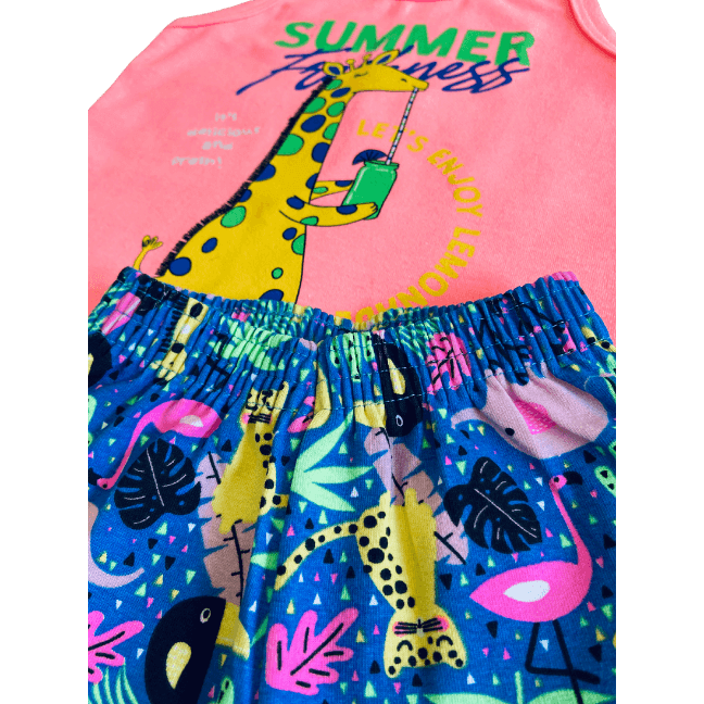 Conjunto Menina Verão Girafa Neon - Tamanho 1 ao 3