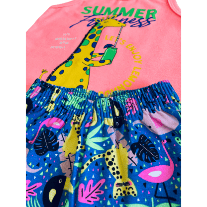 Conjunto Menina Verão Girafa Neon - Tamanho 1 ao 3