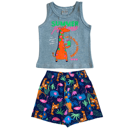 Conjunto Menina Verão Girafa Neon - Tamanho 1 ao 3