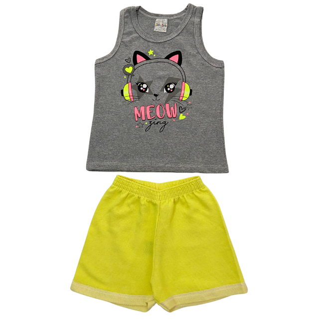 Conjunto Gatinha Meow Neon - Cato Lele - Tamanho 4 ao 8