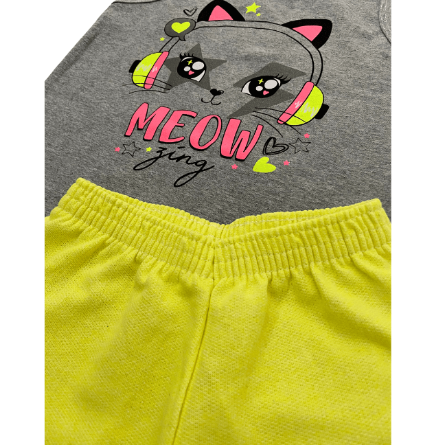 Conjunto Gatinha Meow Neon - Cato Lele - Tamanho 4 ao 8