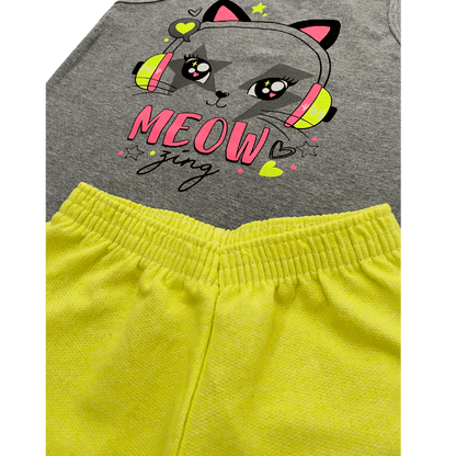 Conjunto Gatinha Meow Neon - Cato Lele - Tamanho 4 ao 8