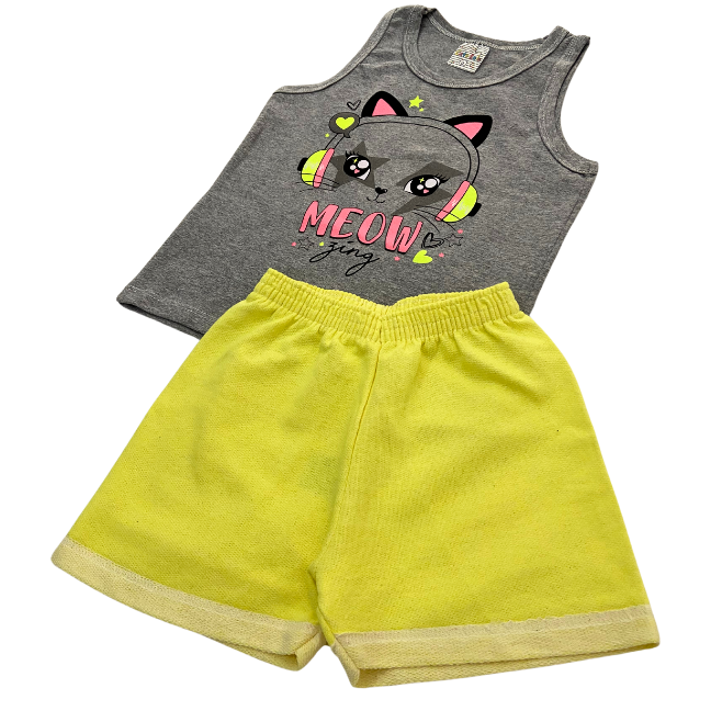 Conjunto Gatinha Meow Neon - Cato Lele - Tamanho 4 ao 8