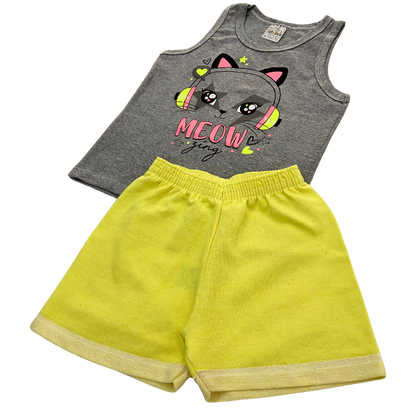 Conjunto Gatinha Meow Neon - Cato Lele - Tamanho 4 ao 8