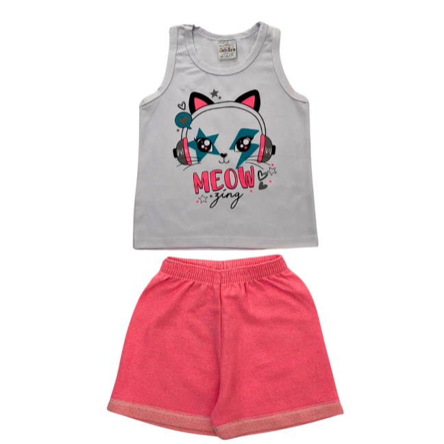 Conjunto Gatinha Meow Neon - Cato Lele - Tamanho 4 ao 8