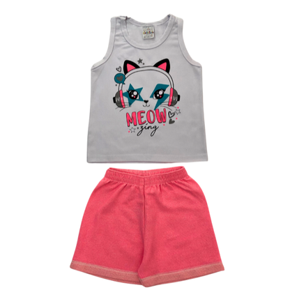 Conjunto Gatinha Meow Neon - Cato Lele - Tamanho 4 ao 8