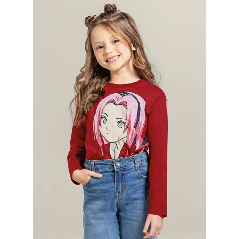 Camiseta Manga Longa Naruto Sakura  - Tamanho 6 - Brandili