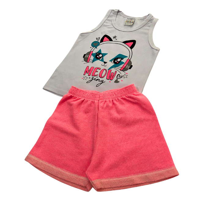 Conjunto Gatinha Meow Neon - Cato Lele - Tamanho 4 ao 8