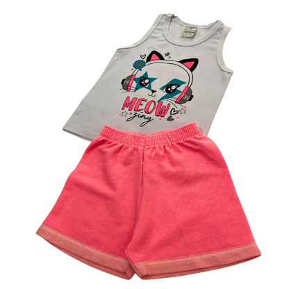 Conjunto Gatinha Meow Neon - Cato Lele - Tamanho 4 ao 8