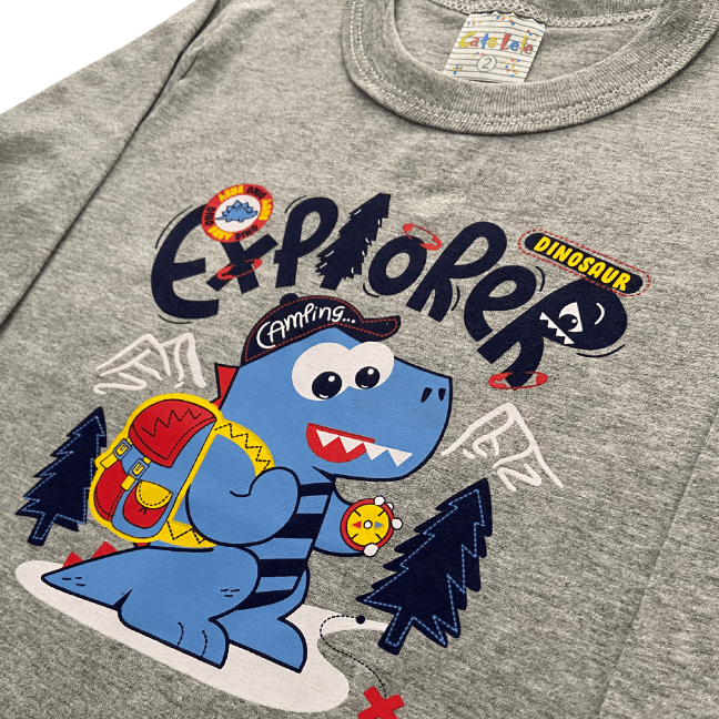 Camiseta Manga Longa Masculina - Explorer Dino! Veste do 1 ao 3