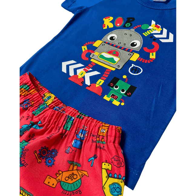 Conjunto Verão Robot Camiseta Manga Curta e Shorts Tactel - Tamanho 1 ao 3