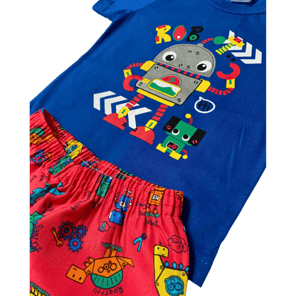 Conjunto Verão Robot Camiseta Manga Curta e Shorts Tactel - Tamanho 1 ao 3