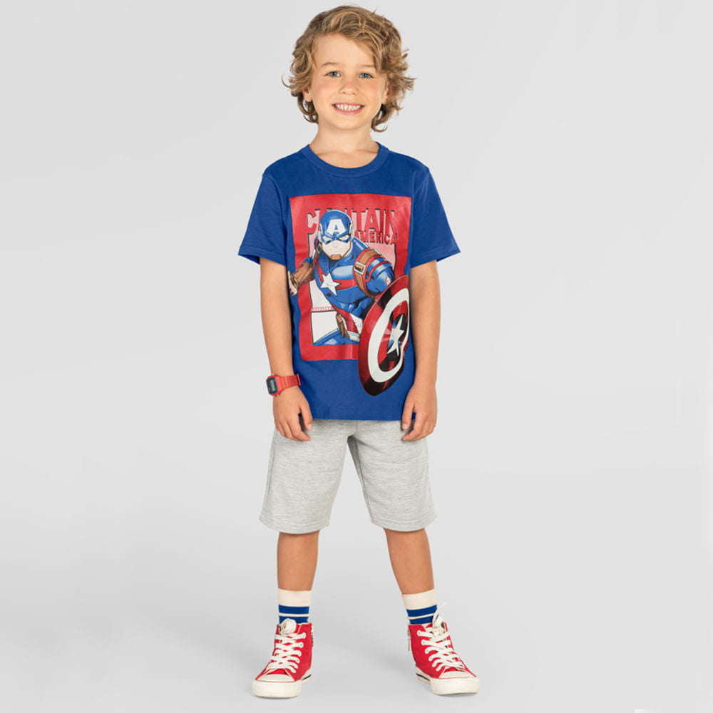 Camiseta Marvel Capitão América - Tamanho 4 ao 10 - Brandili