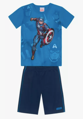 Conjunto Marvel Capitão América - Tamanhos 6 e 10 - Brandili