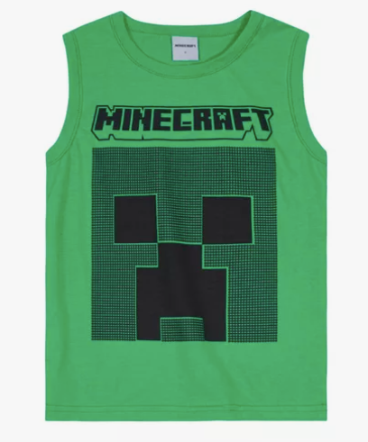 Camiseta Regata Minecraft 3D - Tamanho 6 ao 10 - Brandili