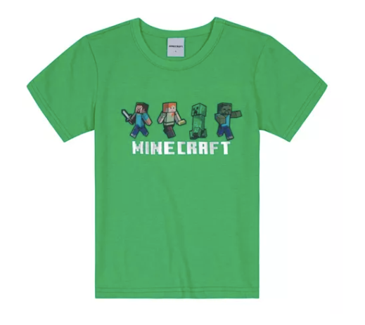 Camiseta Minecraft - Tamanho 6 ao 14 - Brandili