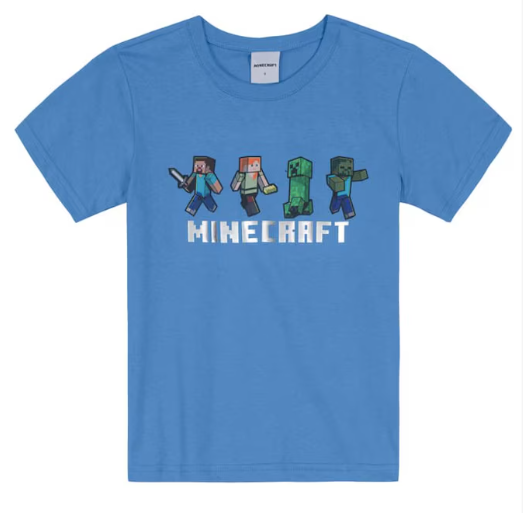 Camiseta Minecraft - Tamanho 6 ao 14 - Brandili