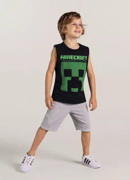 Camiseta Regata Minecraft 3D - Tamanho 6 ao 10 - Brandili