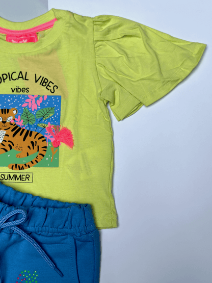 Conjunto Blusa Feminina em meia malha e Bermuda Tropical - Serelepe Kids - Tamanho 2