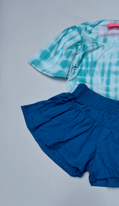 Conjunto Menina  Blusinha Tiedye e Aqua e Bermudinha - Serelepe Kids - Tamanho 1