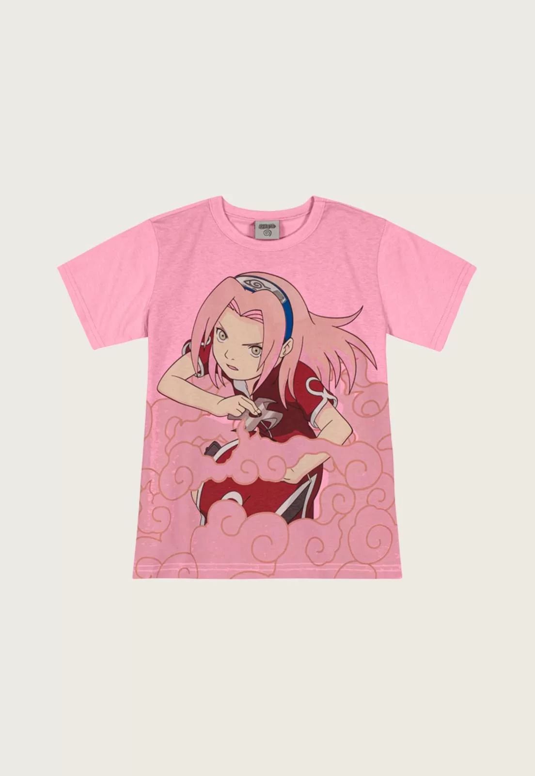 Camiseta Naruto Unissex Rosa Sakura - Tamanho 8 ao 14 - Brandili