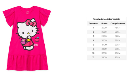 Vestido Feminino Infantil Pink - Hello Kitty - Tamanho do 3 ao 12