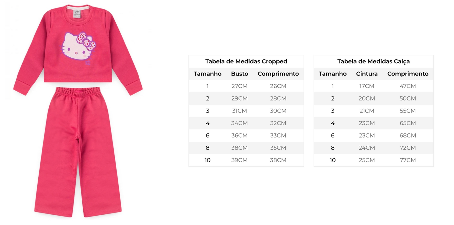 Conjunto Feminino Infantil Cropped Rosa - Hello Kitty - Tamanho do 4 ao 10