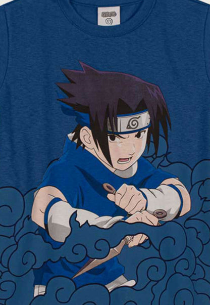 Camiseta Naruto Unissex Azul Sasuke Uchiha - Tamanho 6 e 8 - Brandili